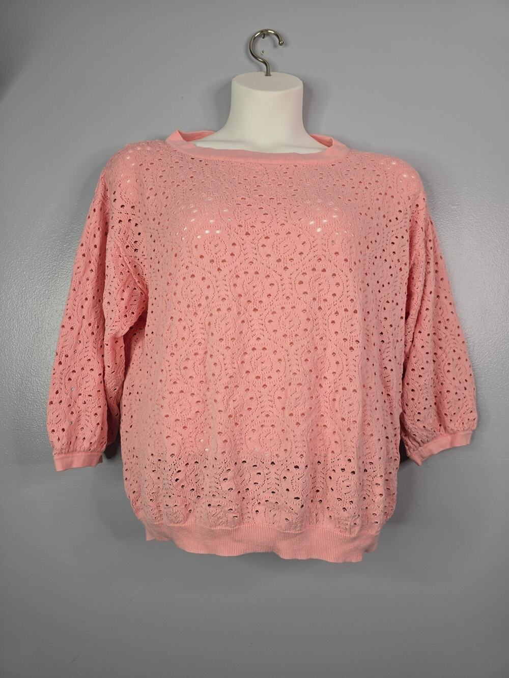 Eloquii Pink Openwork Crew Neck Sweater